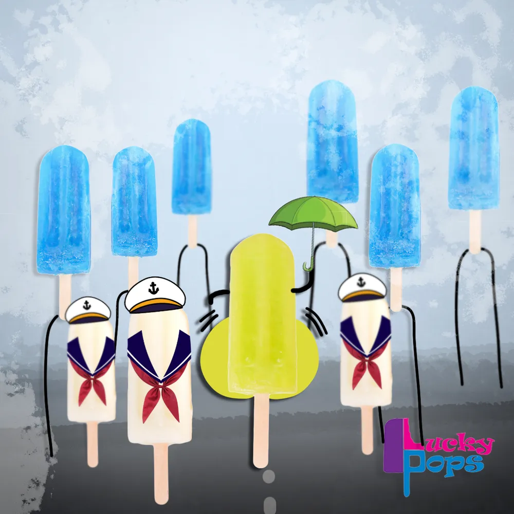 A trio of Lucky Pops lollies at the beach